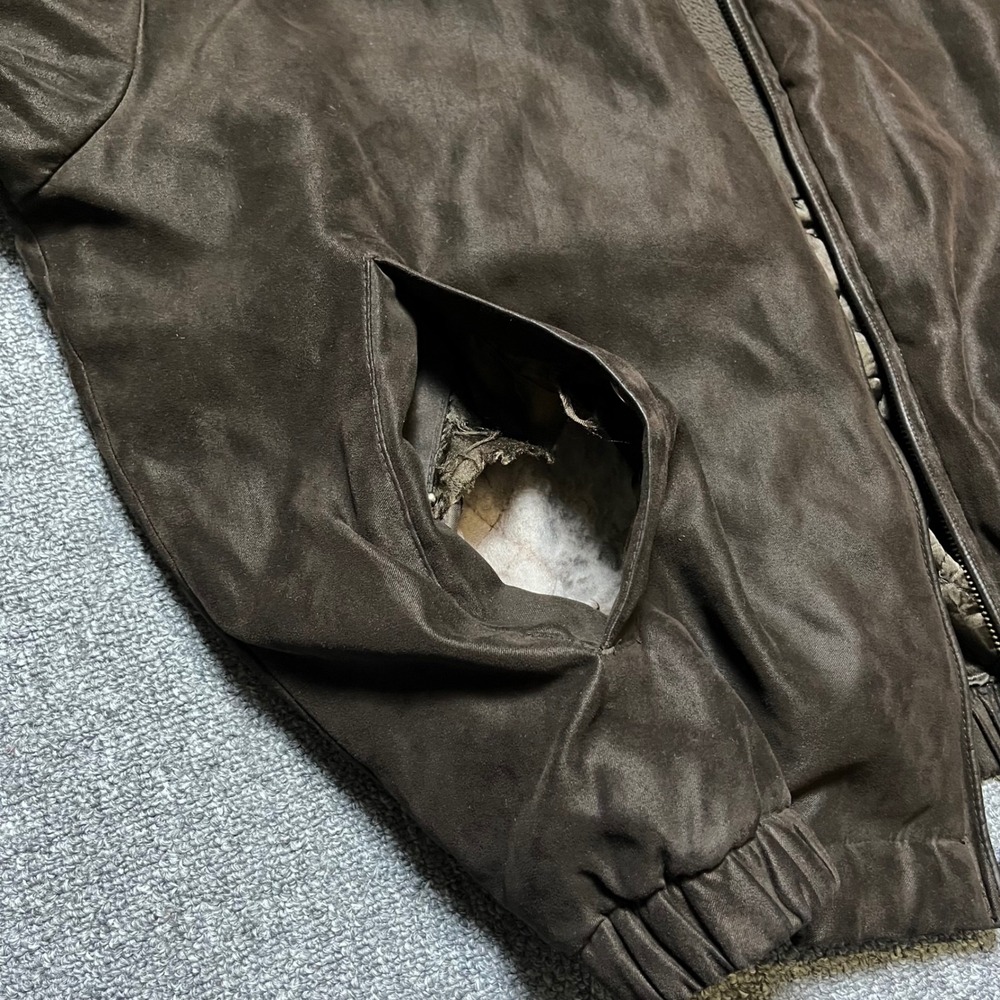 Weather Report by Weatherproof Bomber Jacket Large Brown Faux Suede Full Zip - Picture 7 of 13